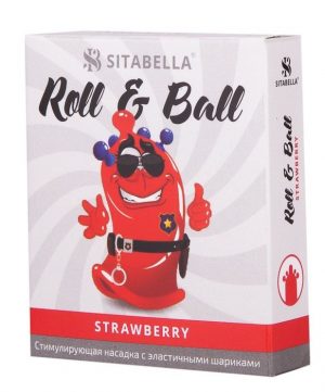 Стимулирующий презерватив-насадка Roll & Ball Strawberry