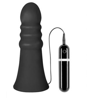 Большой чёрный анальный вибратор MENZSTUFF VIBRATING BUTTCRASHER RIBBED - 20 см.