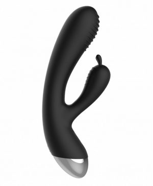 Чёрный вибратор E-Stimulation Rabbit Vibrator с электростимуляцией - 19 см.