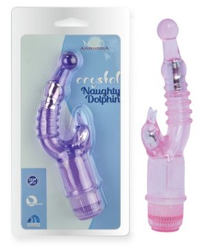 Розовый вибратор  с клиторальным стимулятором Crystal Naughty Dolphin