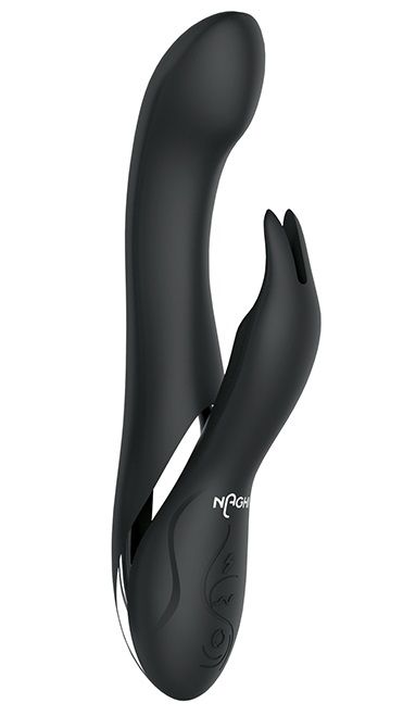 Черный вибратор-кролик NAGHI NO.33 RECHARGEABLE DUO VIBRATOR - 23 см.