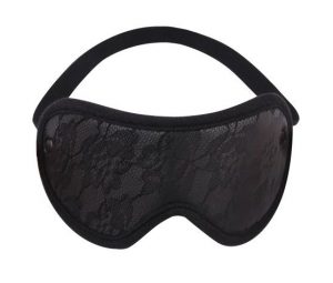 Черная плотная маска на глаза с кружевом Tempt Him Blindfold