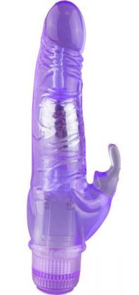 Фиолетовый вибратор Crystal Dildo Climbing Rabbit Vibe - 22 см.