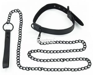 Черный ошейник Bondage Fetish Black Matt Collar With Leash с цепочкой-поводком