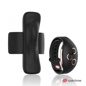 Черно-золотая вибровкладка в трусики с пультом-часами Anne s Desire Vibro Panty Wireless Watchme