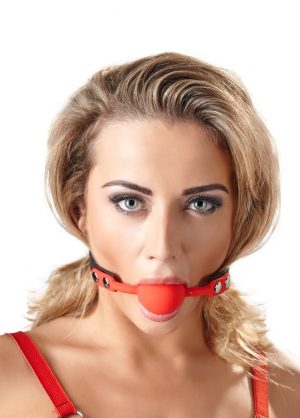 Силиконовый кляп-шар на чёрных ремешках Red Gag silicone